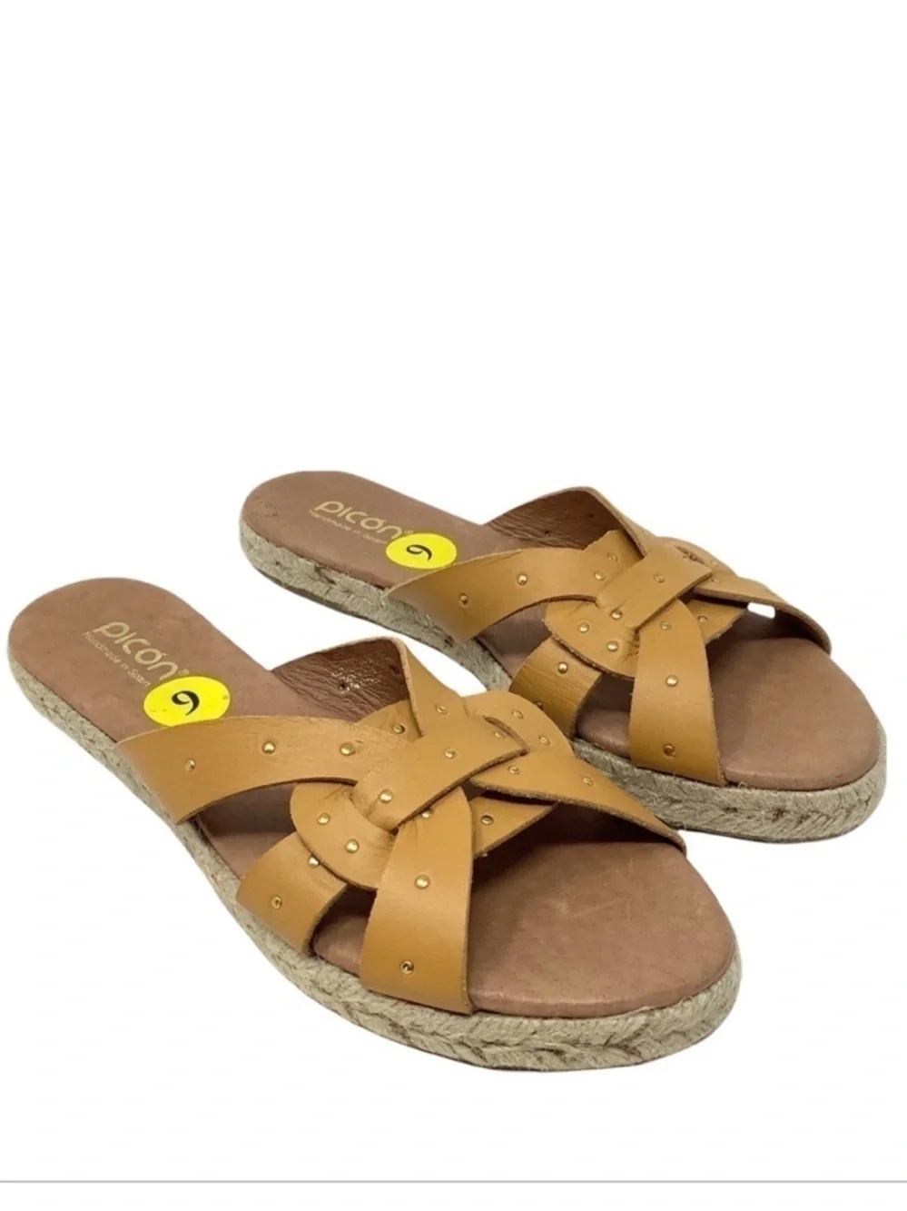 Picon Yellow Leather Espadrille Sandals Mustard Yellow Size 9 Handmade in Spain